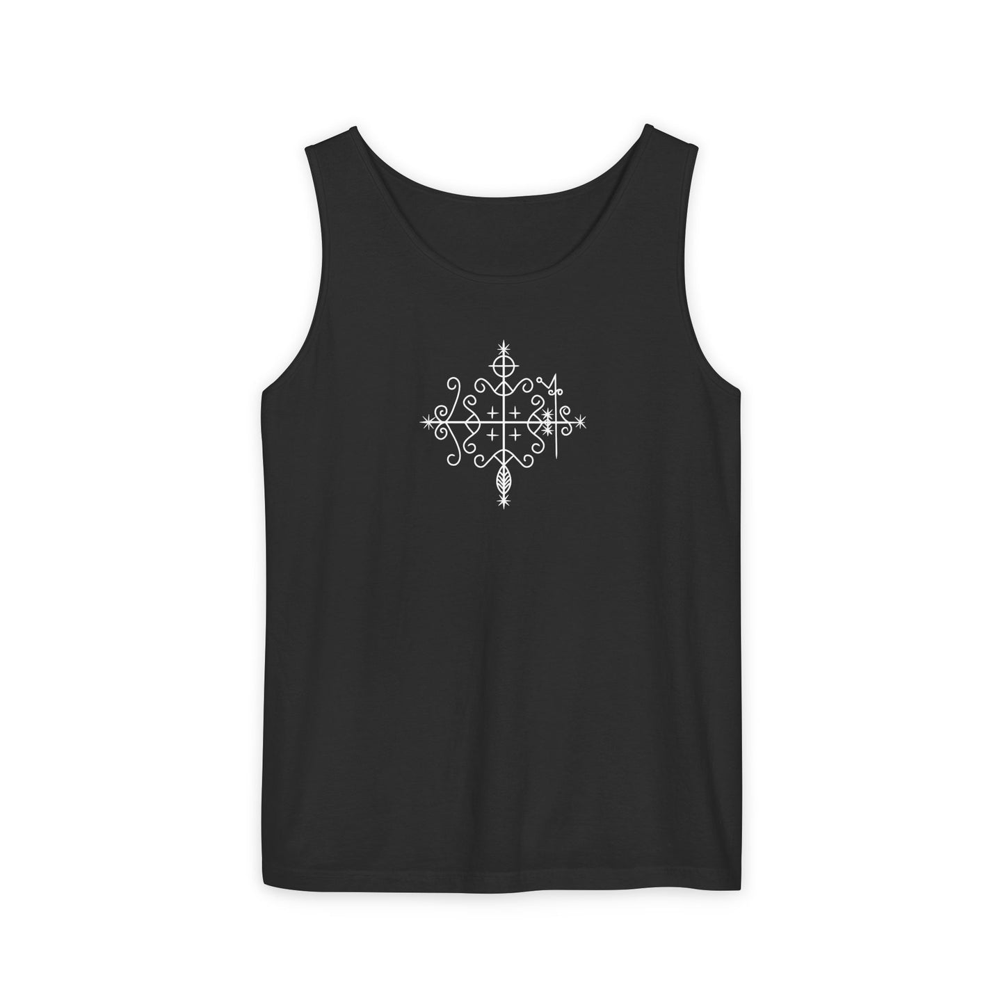 Uni Tank-Top Papa-Legba veve, White on Black