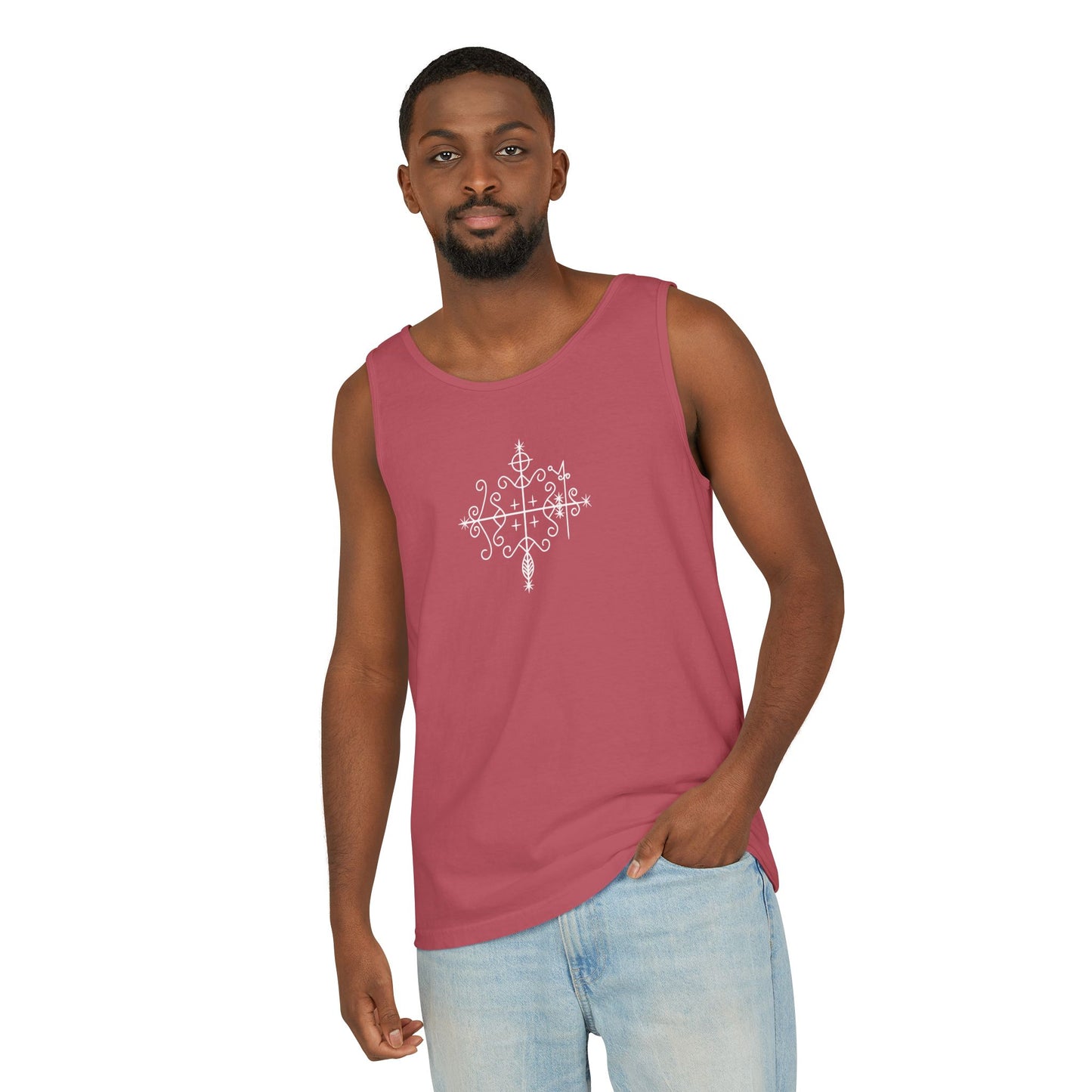 Uni Tank-Top Papa-Legba veve, White on Crimson