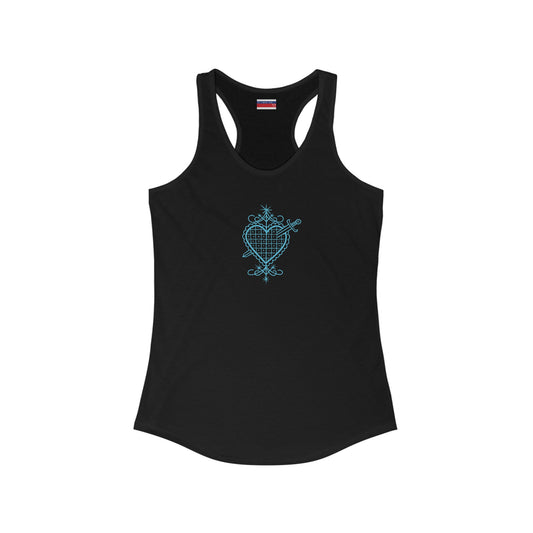 Racerback Tank-Top, Erzuli-Dantor veve , Blue on Black