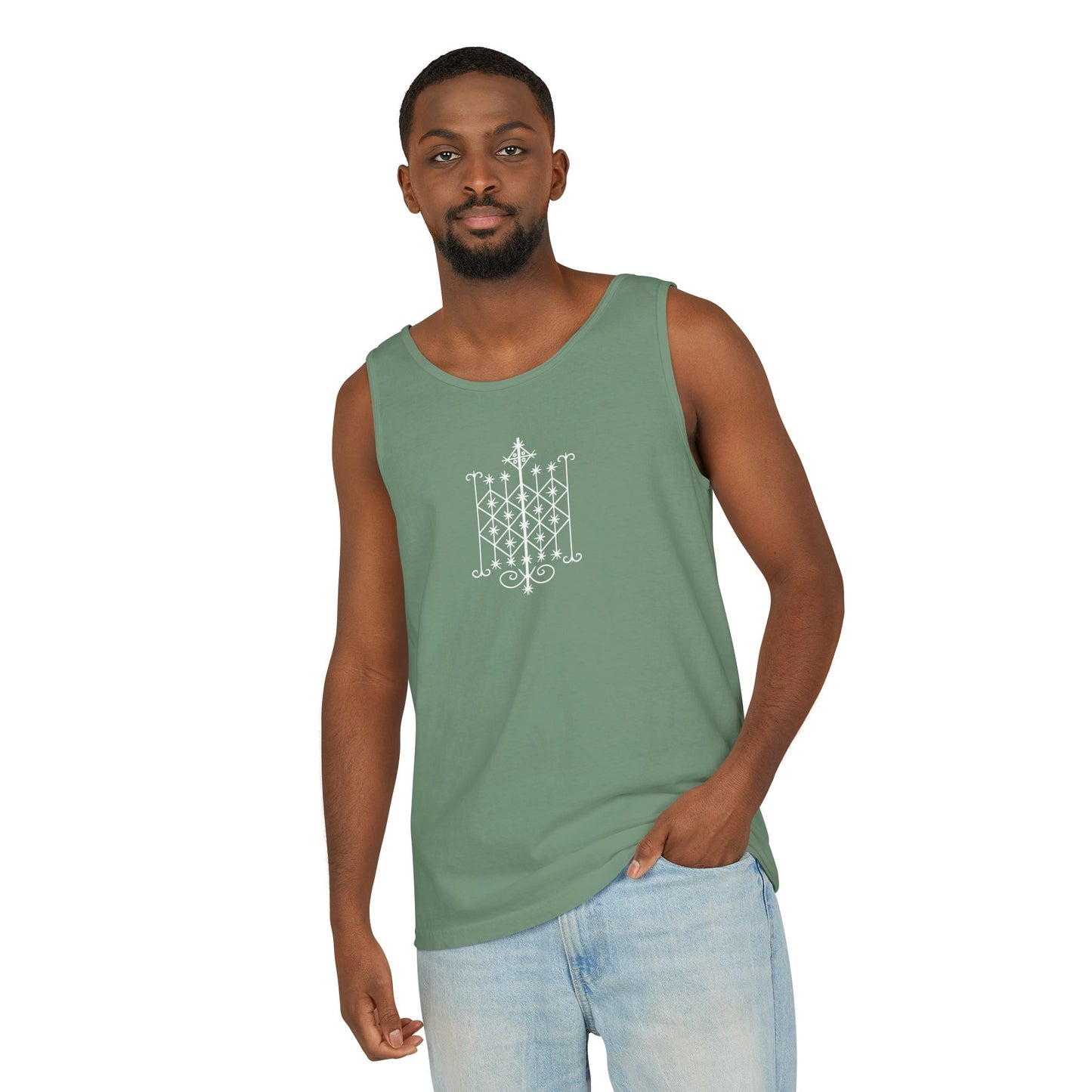 Uni Tank-Top Ogun veve, White on Light-Green