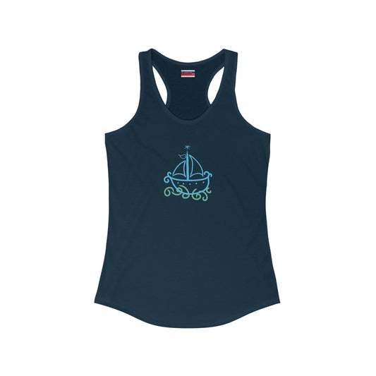 Racerback Tank-Top, Agwe veve , Blue on Midnight Navy Blue