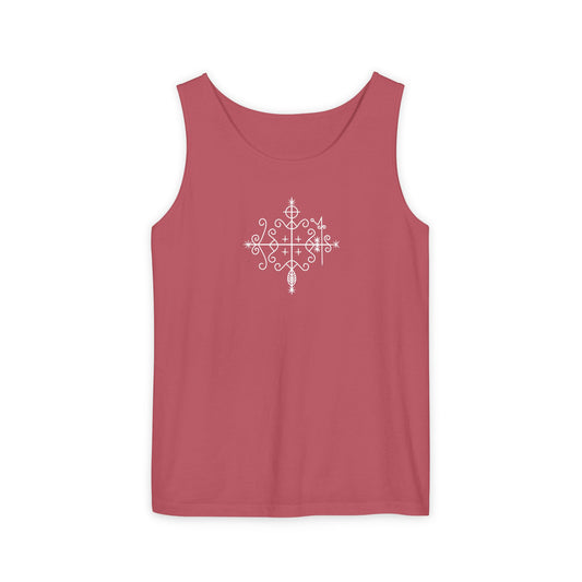 Uni Tank-Top Papa-Legba veve, White on Crimson