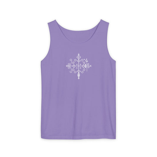 Uni Tank-Top Papa-Legba veve, White on Violet