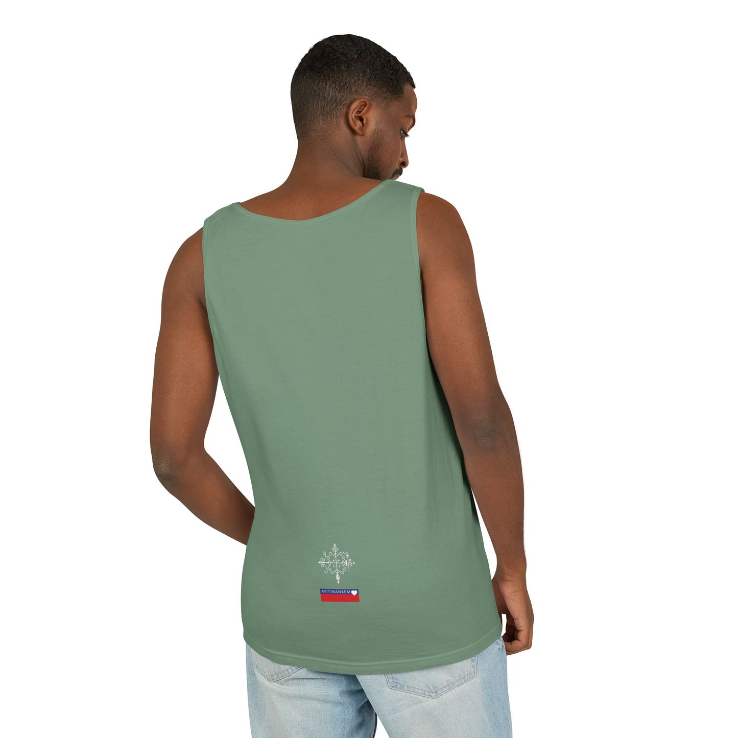 Uni Tank-Top Papa-Legba veve, White on Light-Green