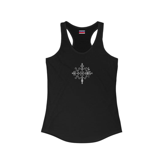 Racerback Tank-Top, Papa-Legba veve, White on Black