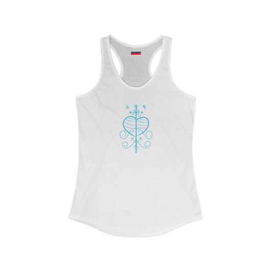 Racerback Tank-Top, Erzuli-Freda veve, Blue on White